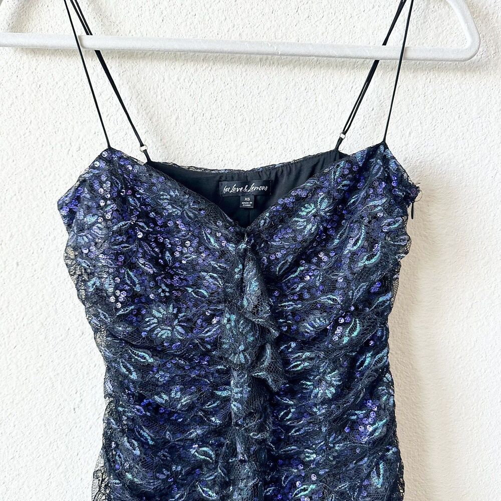 FOR LOVE & LEMONS Rodin Sequin Lace Iridecent Mini Dress Black Blue Size XS - Picture 5 of 10